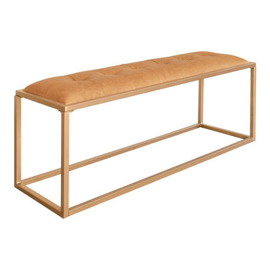 Preeti Brown Buffalo Leather and Gold Metal Tufted Bench Preeti Brown Buffalo Leather and Gold Metal Tufted Bench