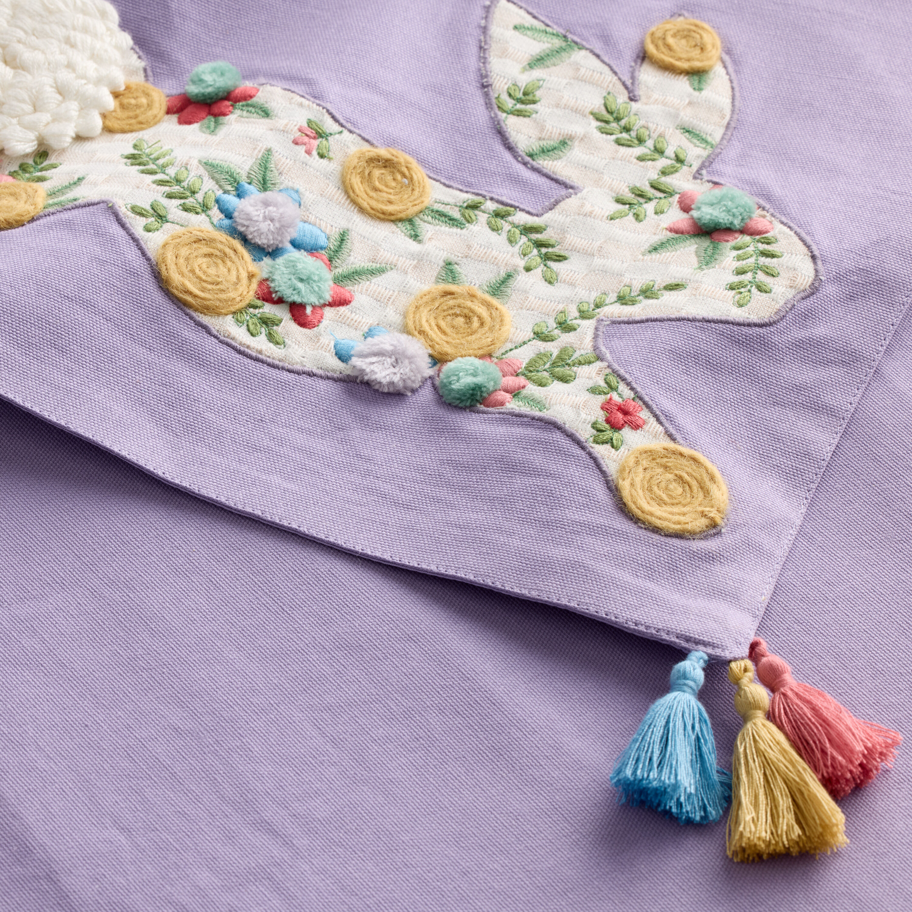 Lavender Easter Bunny Embroidered Table Runner with Tassels image number 1