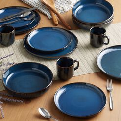 Blue Reactive Glaze Ribbed Ceramic Mug Set Of 2