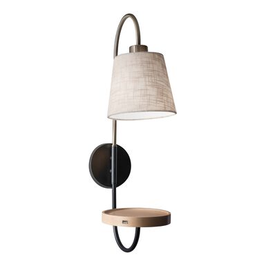 Granada Wood And Metal Wall Sconce With USB Port And Shelf Granada Wood And Metal Wall Sconce With USB Port And Shelf