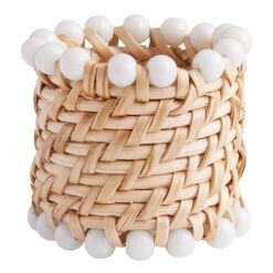Woven Cane and White Bead Napkin Ring