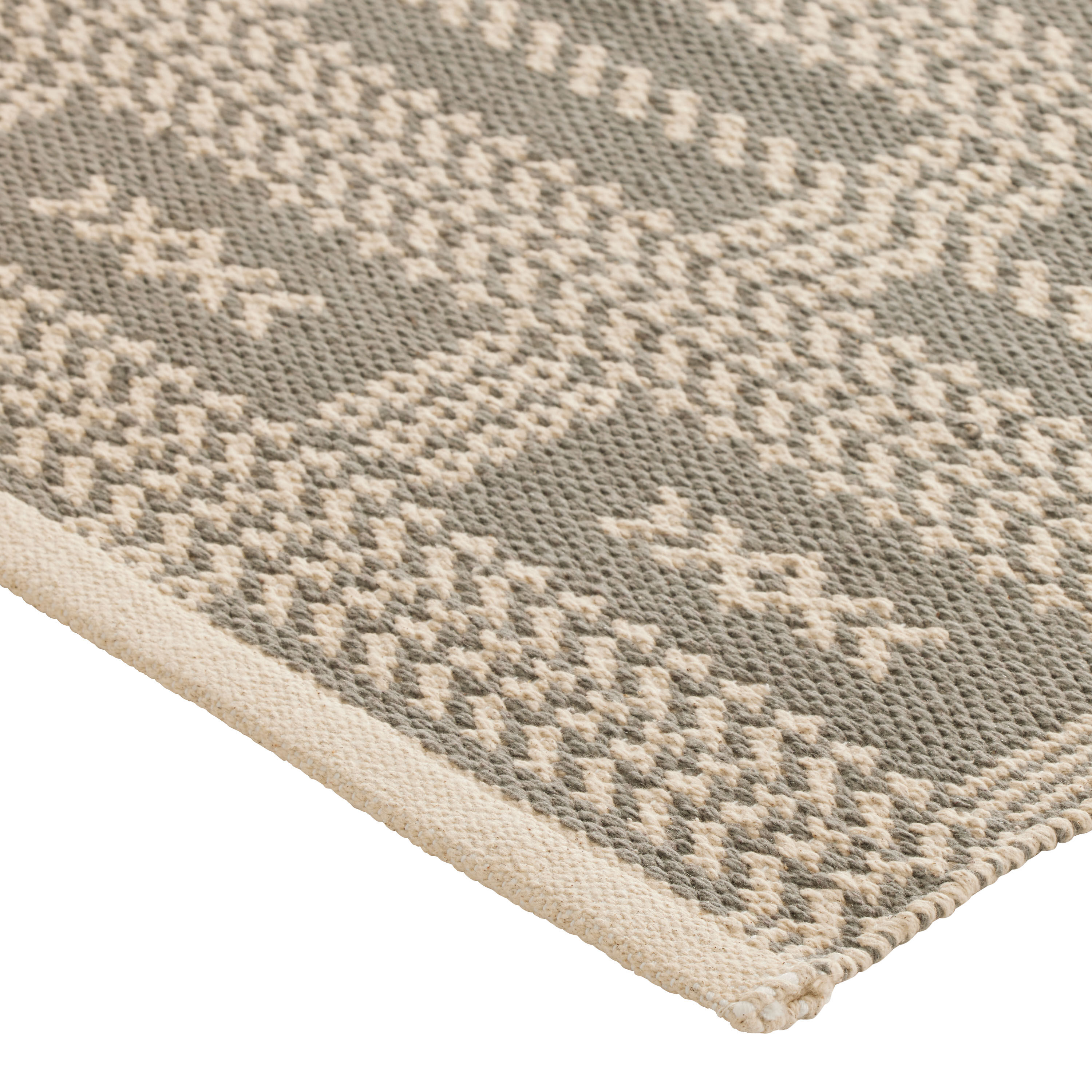 Sol Gray and Ivory Geo Cotton Blend Reversible Area Rug image number 1