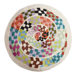 Round Multicolor Checkered Spiral Throw Pillow