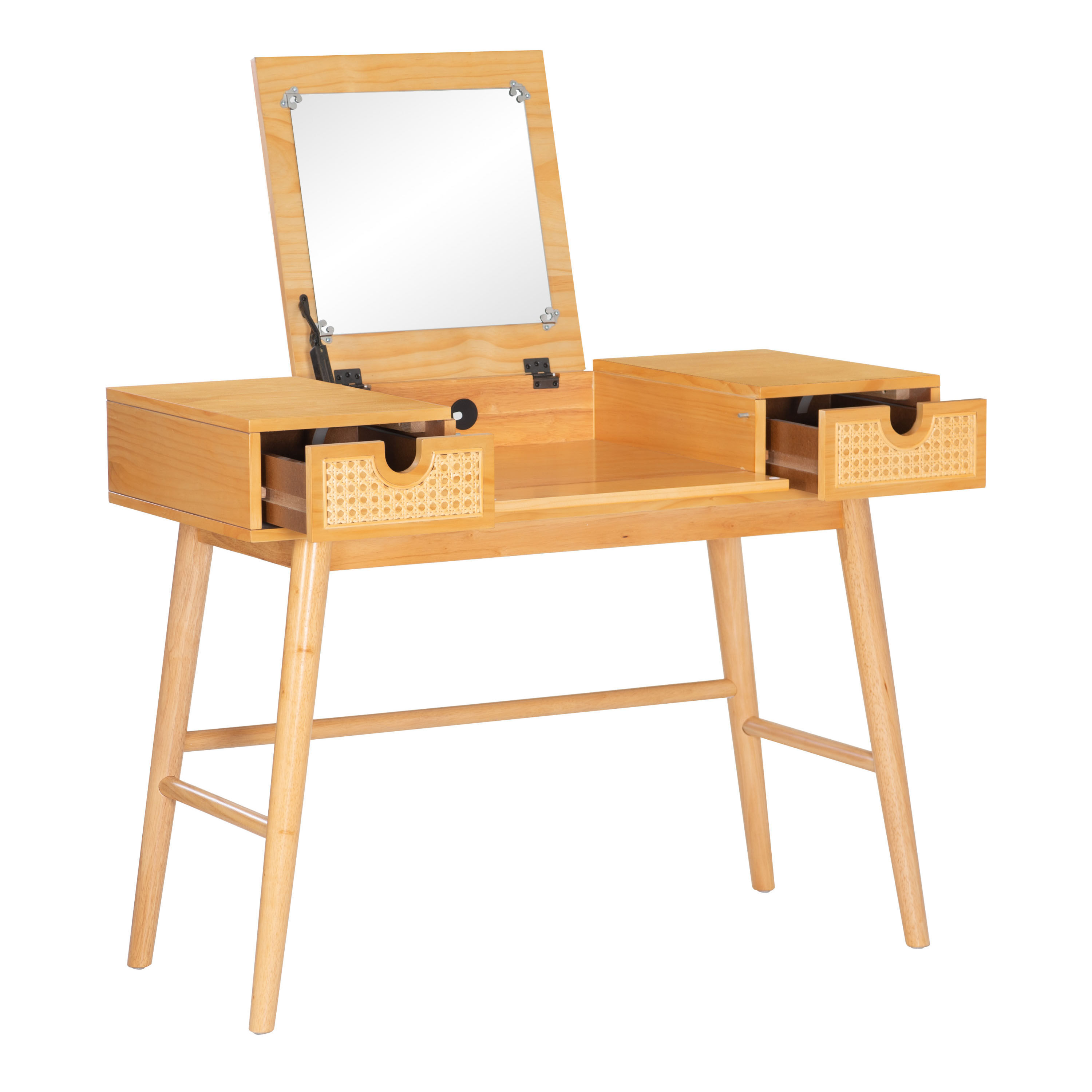 Playdell Natural Wood and Cane Vanity Table with Mirror World Market