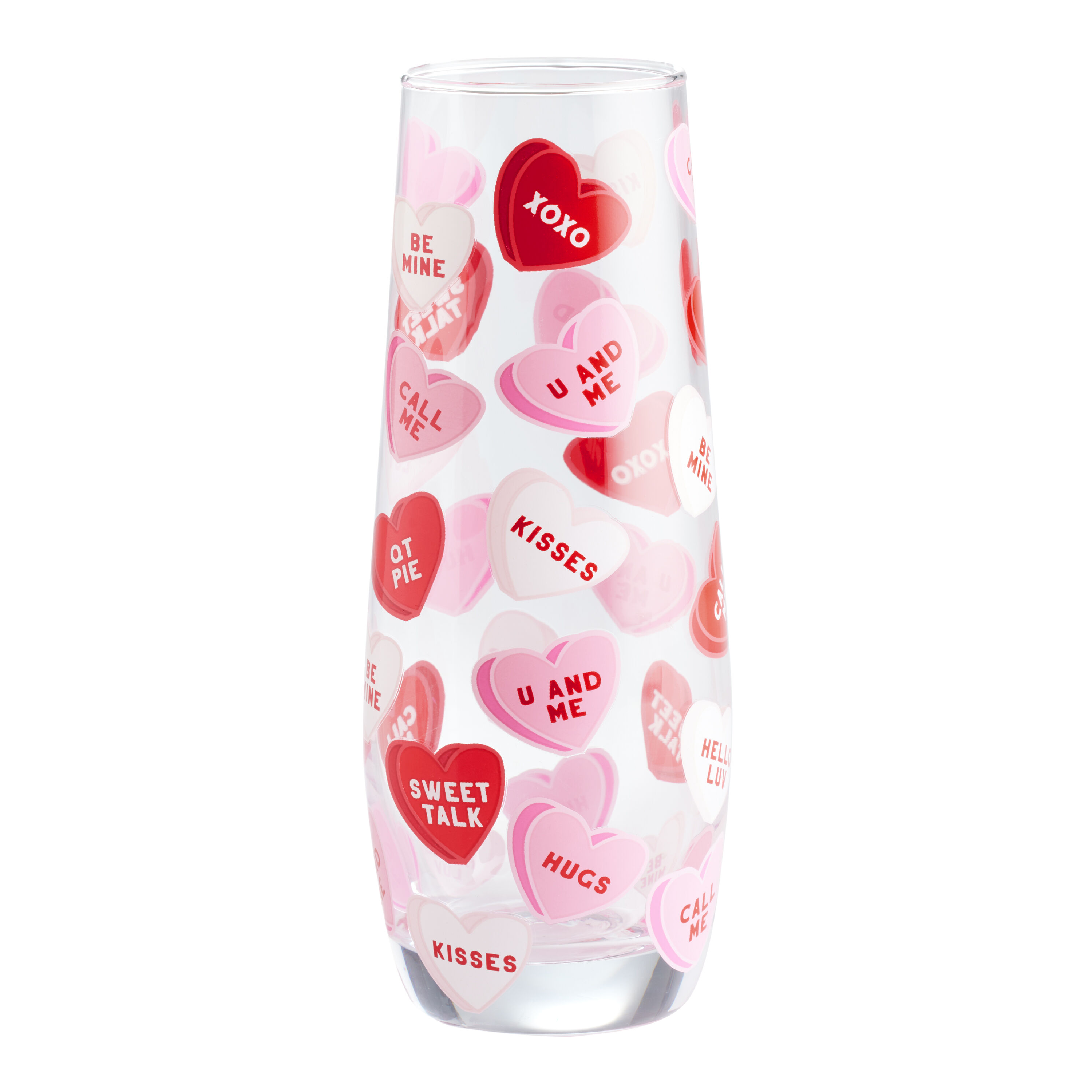 Red and Pink Candy Heart Stemless Champagne Flute
