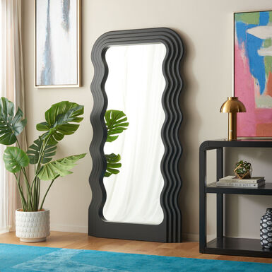 Mahya Black Wood Wavy Leaning Full Length Mirror Mahya Black Wood Wavy Leaning Full Length Mirror
