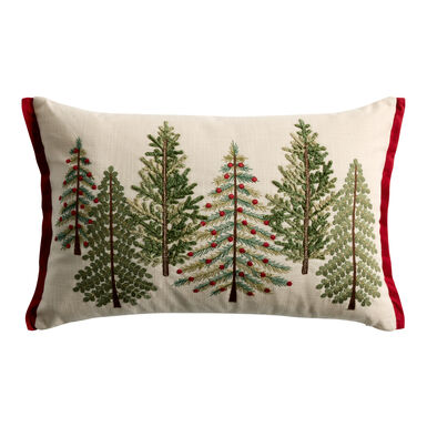 Red and Green Beaded Trees Lumbar Pillow Red and Green Beaded Trees Lumbar Pillow