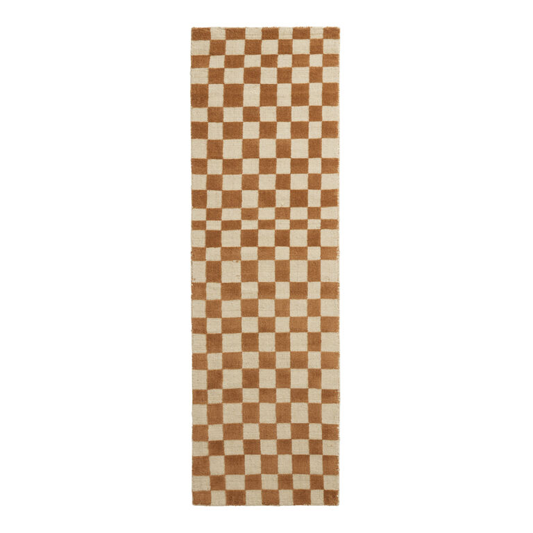 Cedar Terracotta and Ivory Checkered Wool Area Rug image number 3