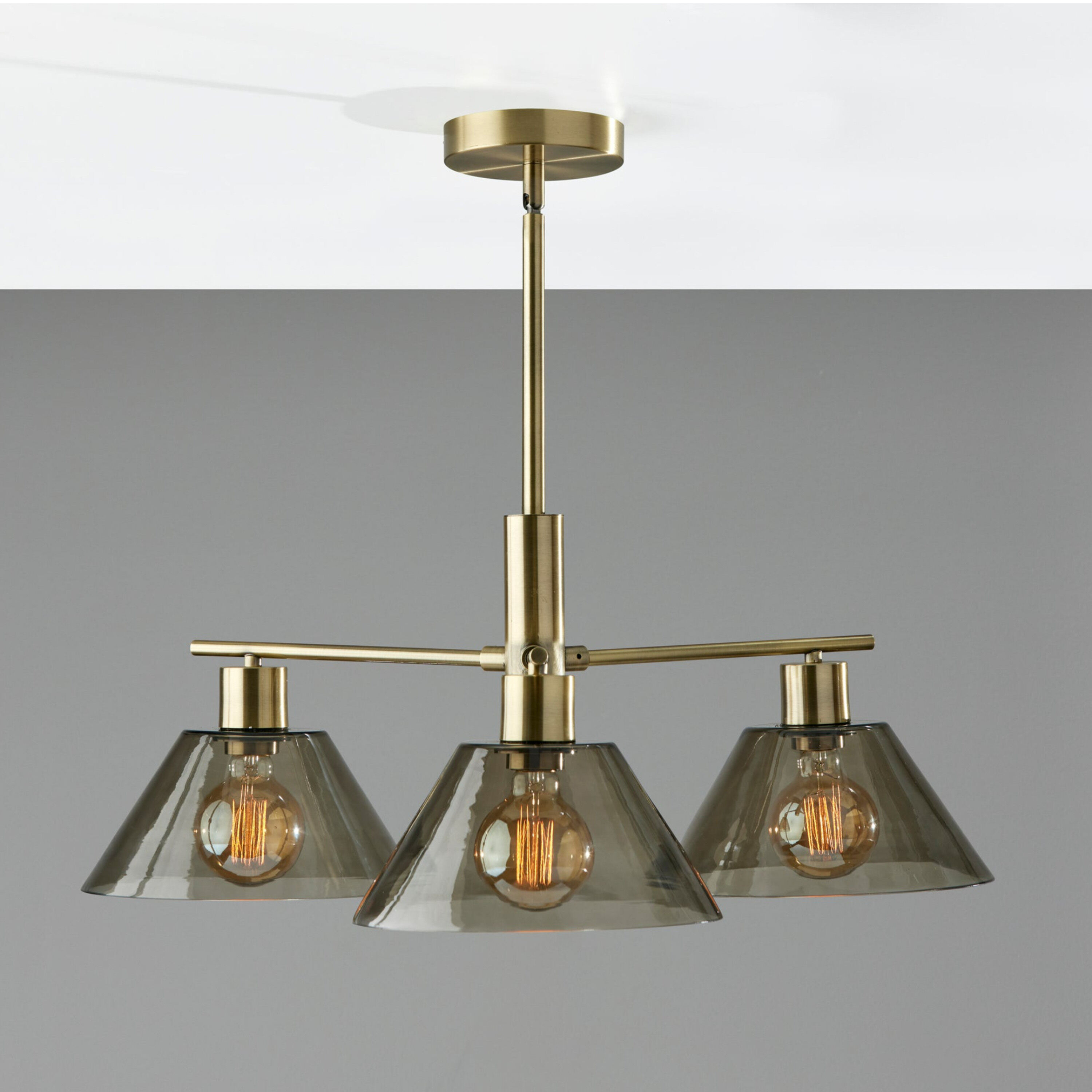 Lune Gray Smoked Glass Dome and Brass 3 Light Chandelier by World Market