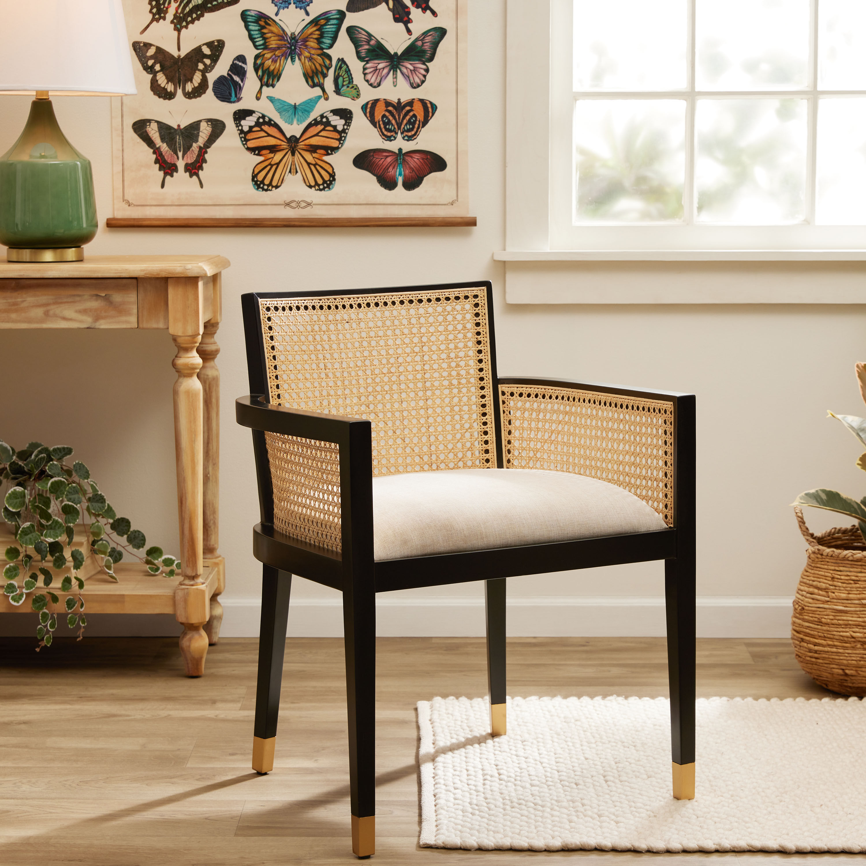 Black wood and cane back fynn store dining armchair