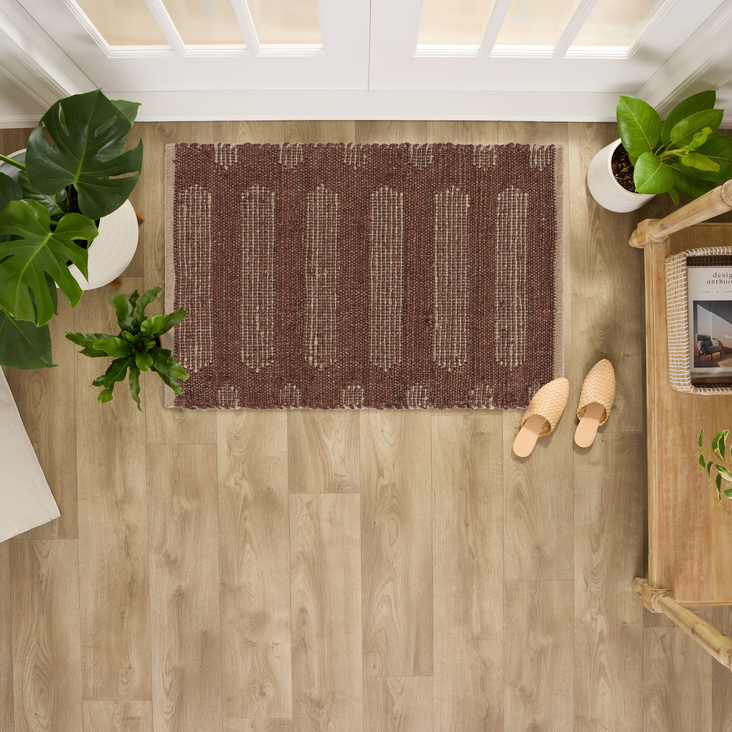 Faye Toffee Brown and Natural Stripe Handwoven Jute Area Rug