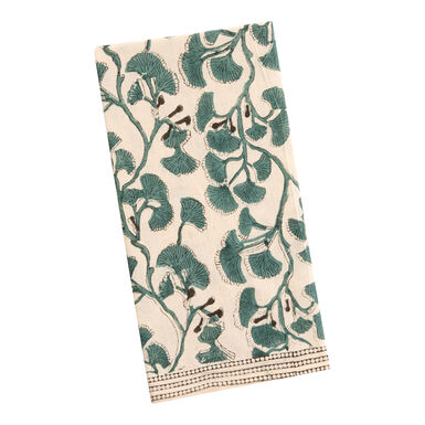 Aqua and Gray Ginkgo Leaf Block Print Kitchen Towel Aqua and Gray Ginkgo Leaf Block Print Kitchen Towel