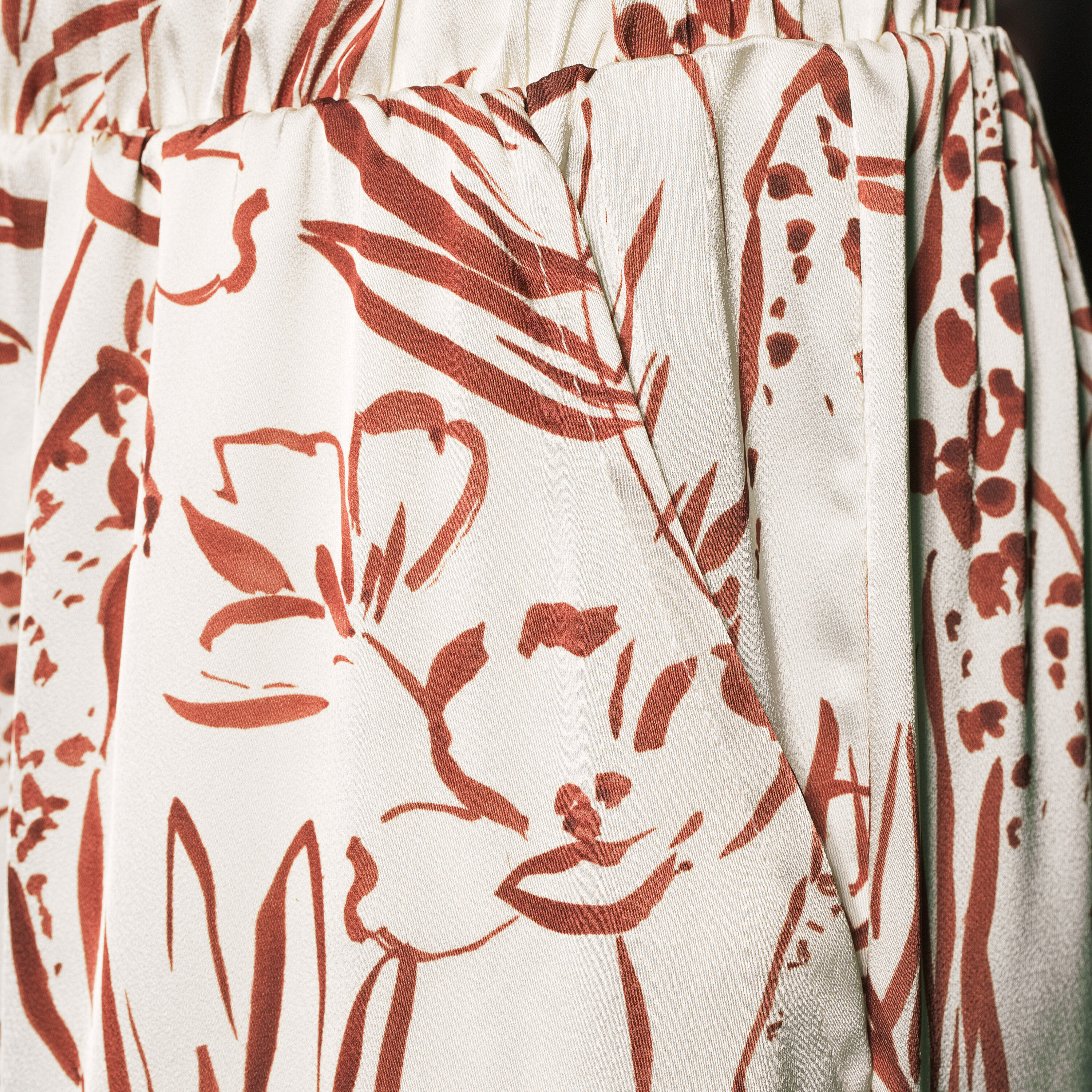 White and Brown Satin Abstract Animal Print Pajama Pants image number 1