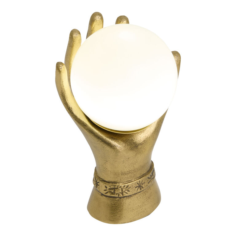 Brass and Milk Glass Globe Mystic Hand Shaped LED Table Lamp image number 3