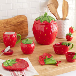 Hand Painted Strawberry Figural Sugar Bowl with Spoon