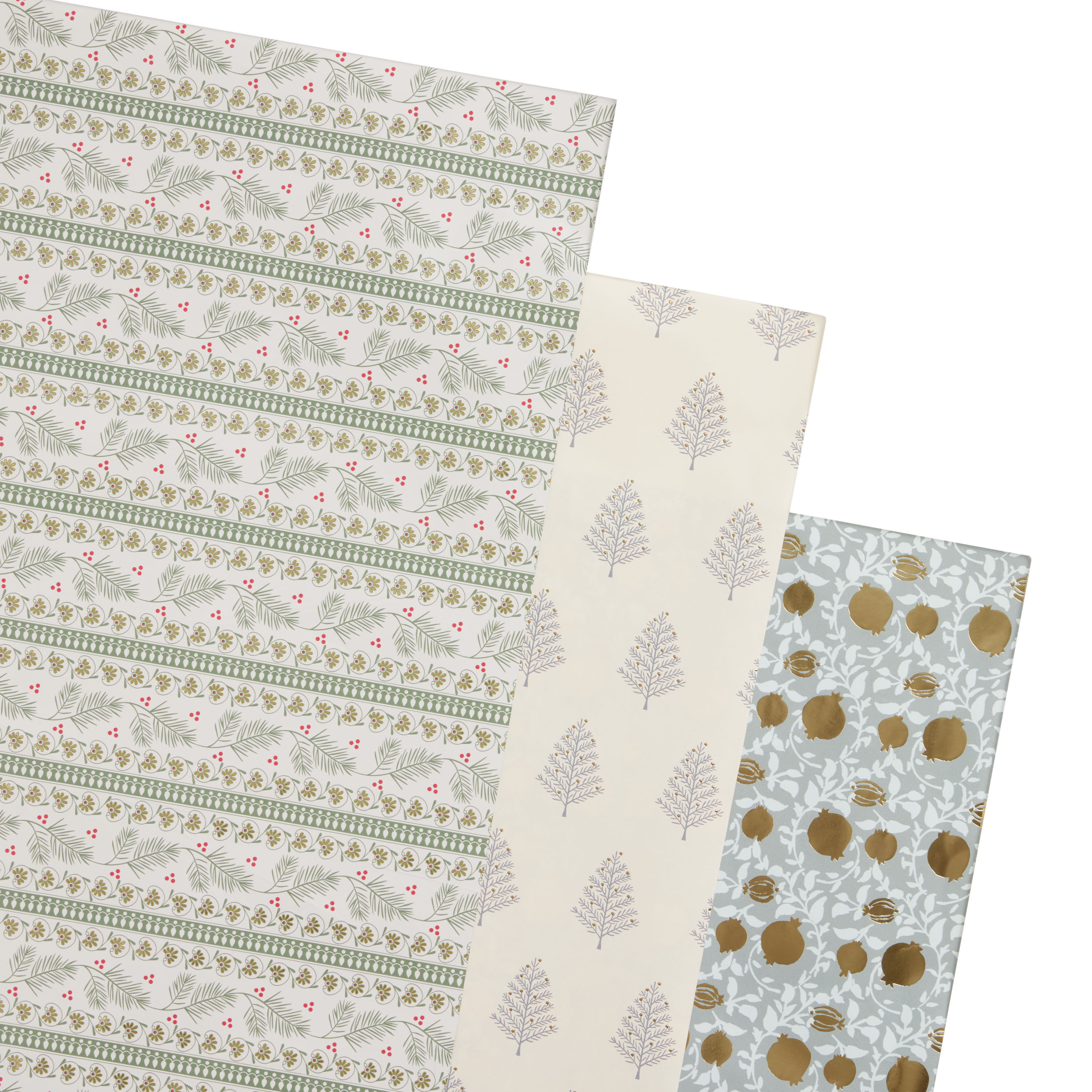 Green And Cream Tree Holiday Wrapping Paper Rolls 3 Pack