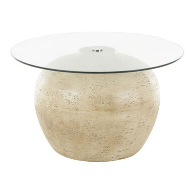 Fernanda Round Beige Resin Orb Glass Top Coffee Table Fernanda Round Beige Resin Orb Glass Top Coffee Table