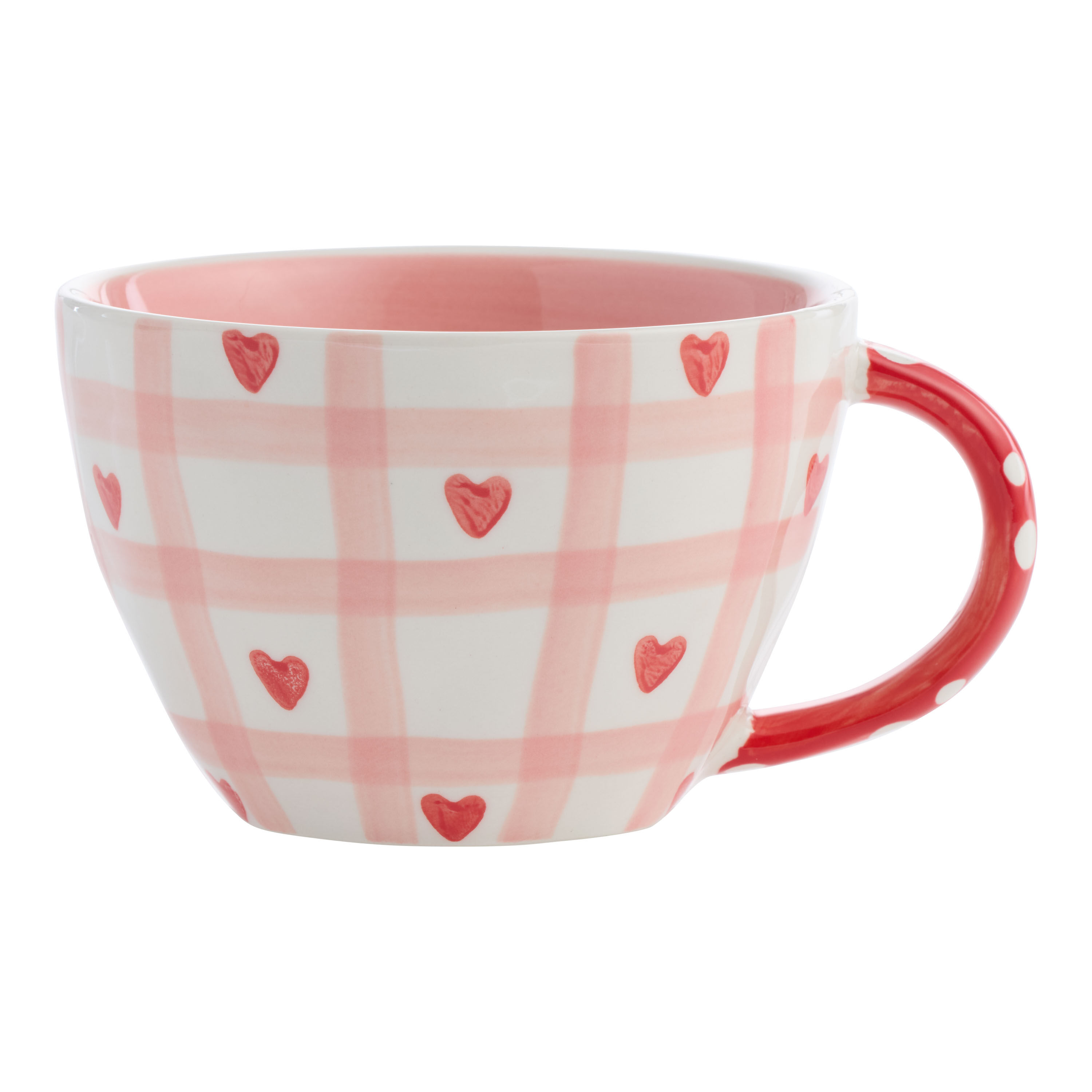Pink and Red Heart Checkered Hand Painted Ceramic Mug