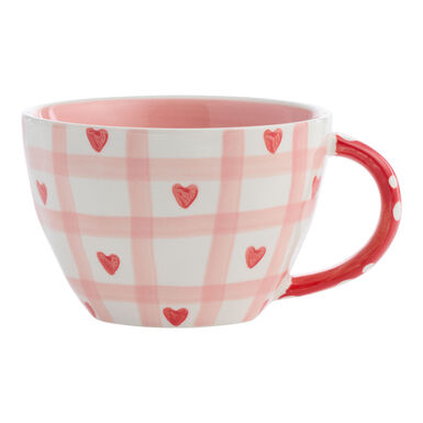 Pink and Red Heart Checkered Hand Painted Ceramic Mug Pink and Red Heart Checkered Hand Painted Ceramic Mug