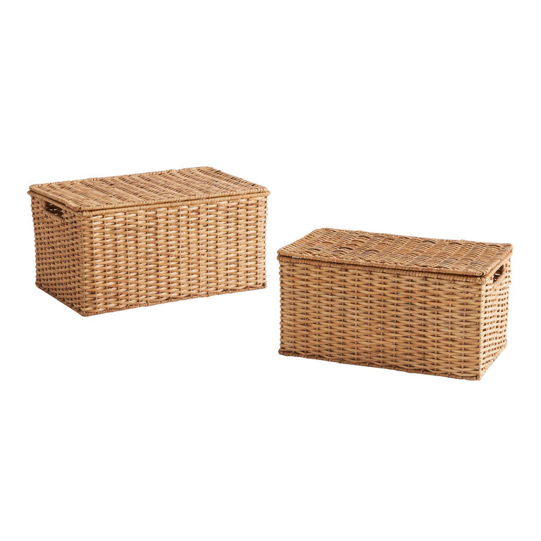 Elias Rattan Utility Basket With Lid 2 Piece Set image number 1