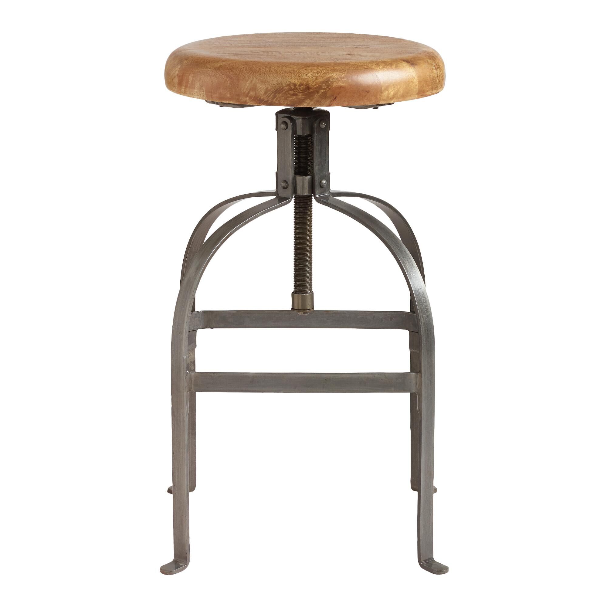 Round Wood and Metal Adjustable Swivel Stool World Market