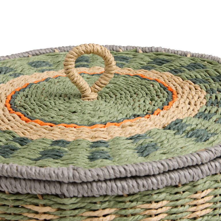 Nico Green Multicolor Paper Rope Basket with Lid image number 4