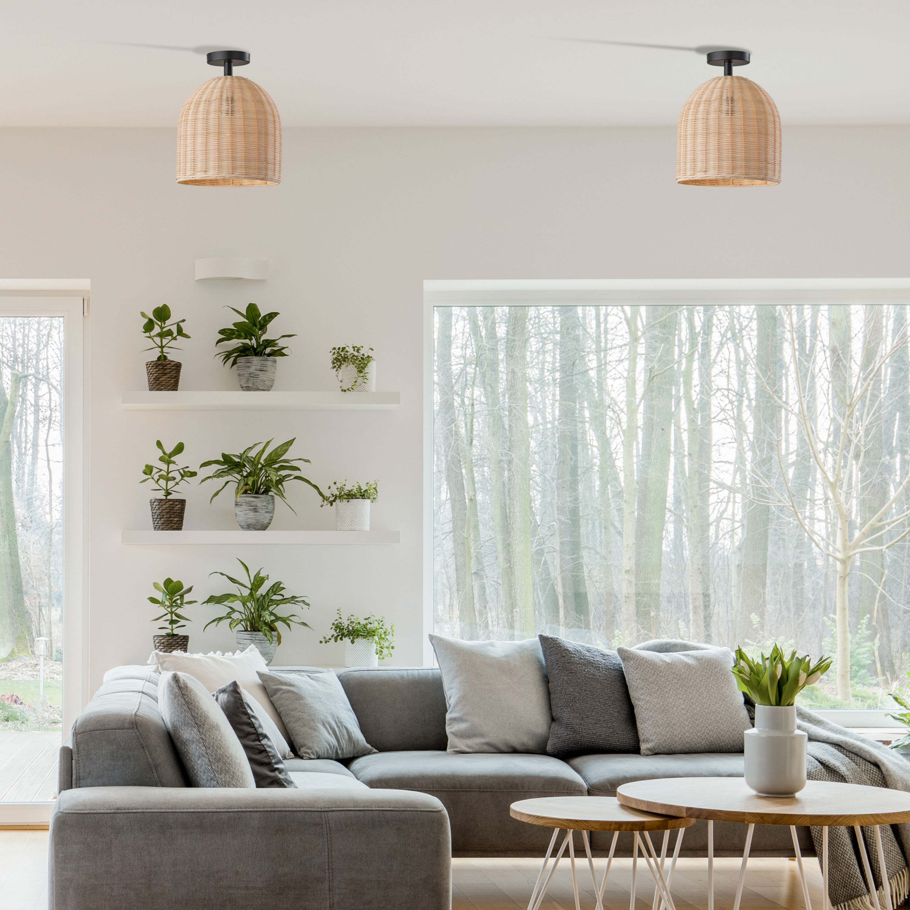 Natural wicker and jute reyna flush mount ceiling light top