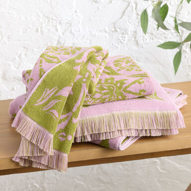 Viola Pink and Green Filigree Mid Century Towel Collection Viola Pink and Green Filigree Mid Century Towel Collection