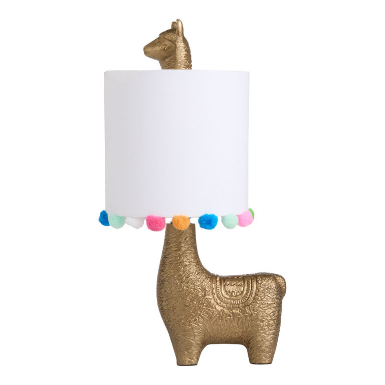 Golden Brass Metal Llama Shaped Pom-Pom Shade Table Lamp image number 2