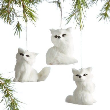White Faux Fur Fox Ornaments Set of 3 White Faux Fur Fox Ornaments Set of 3