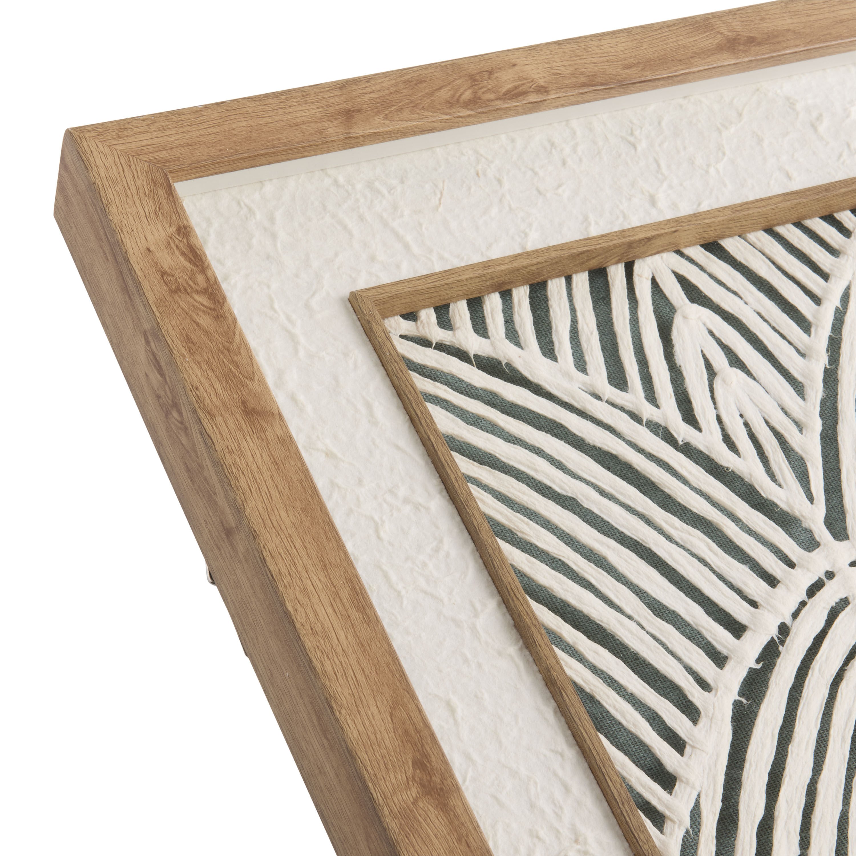 White and Sage Rice Paper Leaves Shadow Box Wall Art image number 1