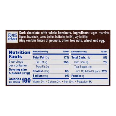 Ritter Sport Whole Hazelnut Dark Chocolate Bar Ritter Sport Whole Hazelnut Dark Chocolate Bar
