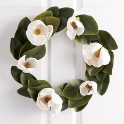 Faux Magnolia Flowers And Leaves Wreath