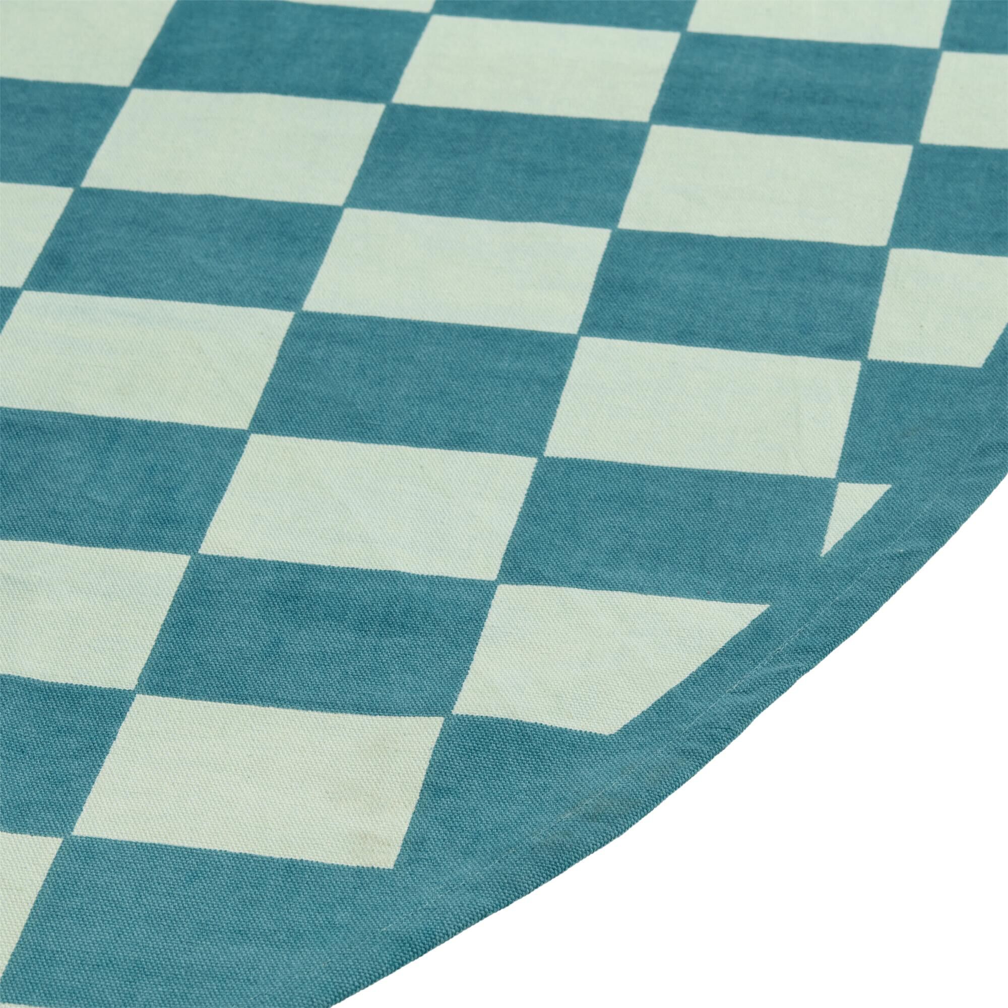 Round Blue and White Checkerboard Cotton Picnic Blanket World Market