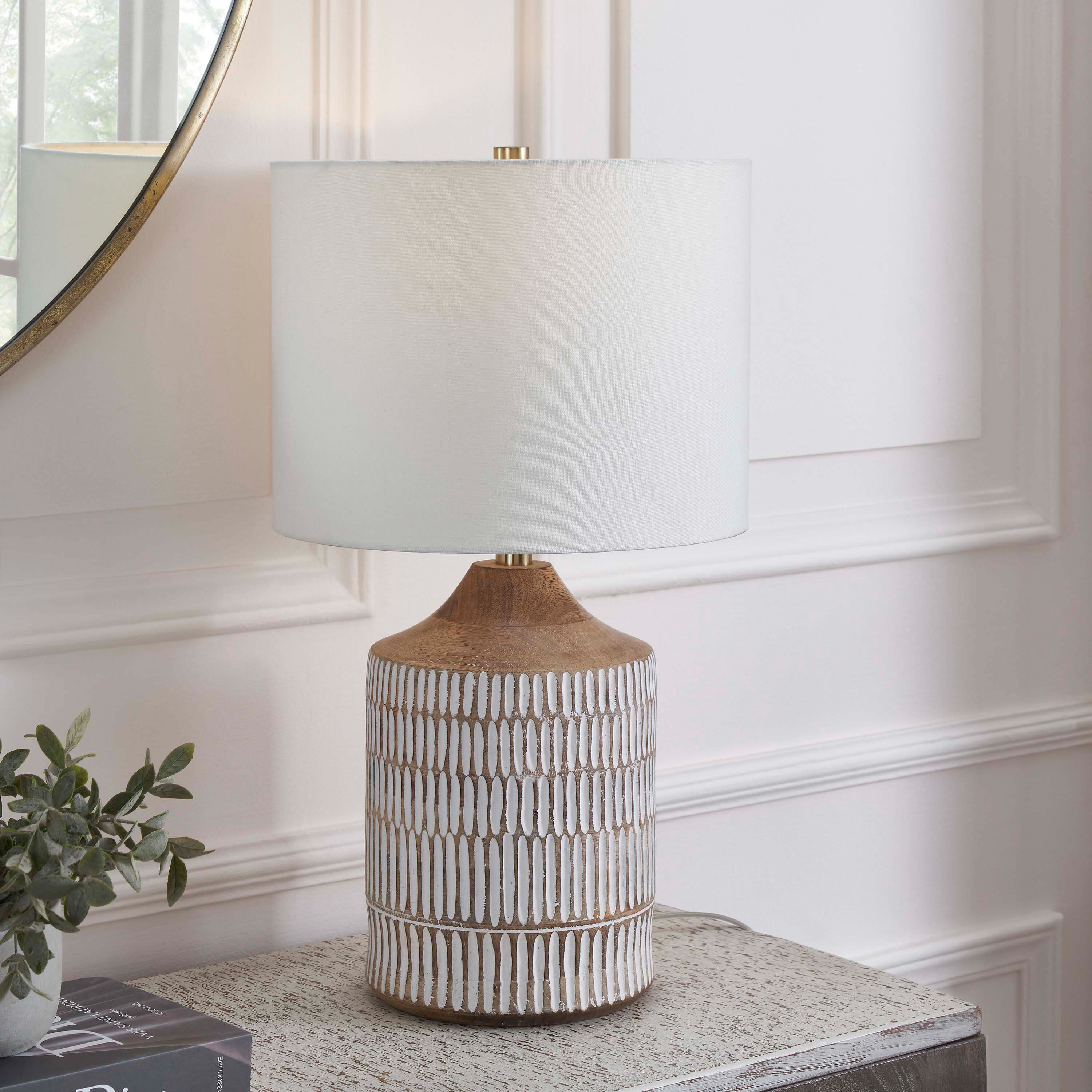 Felix Whitewash Mango Wood Dash Table Lamp by World Market
