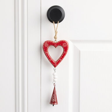 Red Metal Bell and Wood Heart Hanging Decor Red Metal Bell and Wood Heart Hanging Decor