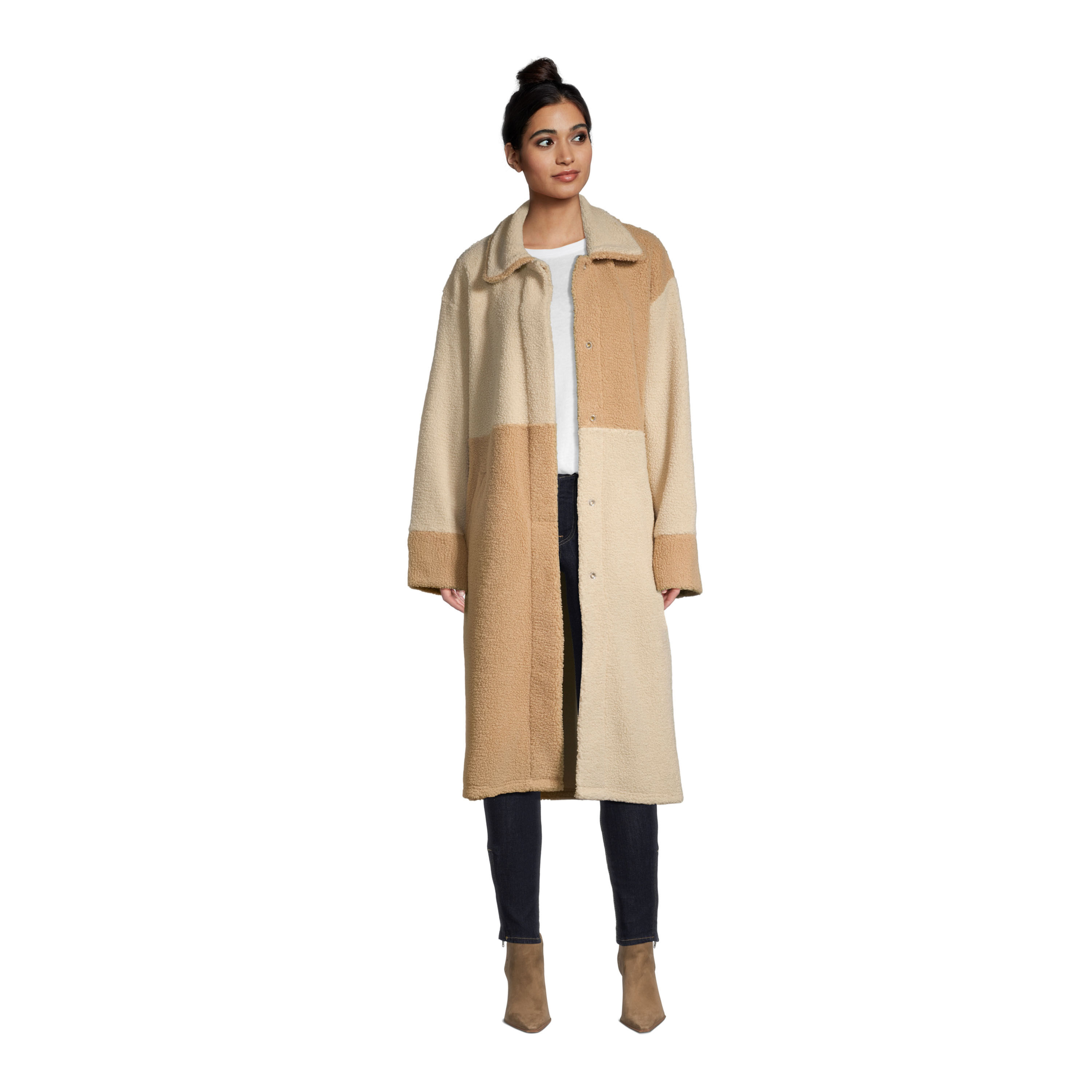 Ivory and Tan Two Tone Boucle Jacket with Pockets World Market