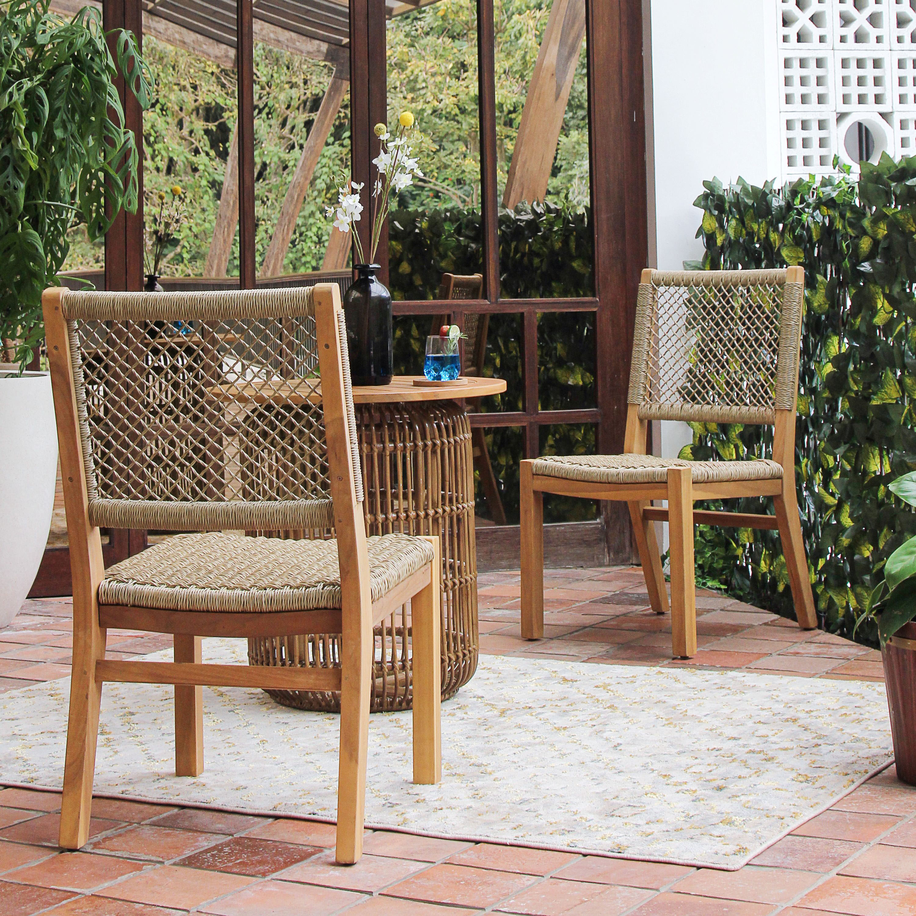 Kiva Teak Wood and Faux Rattan Dining Chair 2 Piece Set image number 4