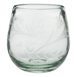 Pepita Floral Engraved Recycled Stemless Wine Glass
