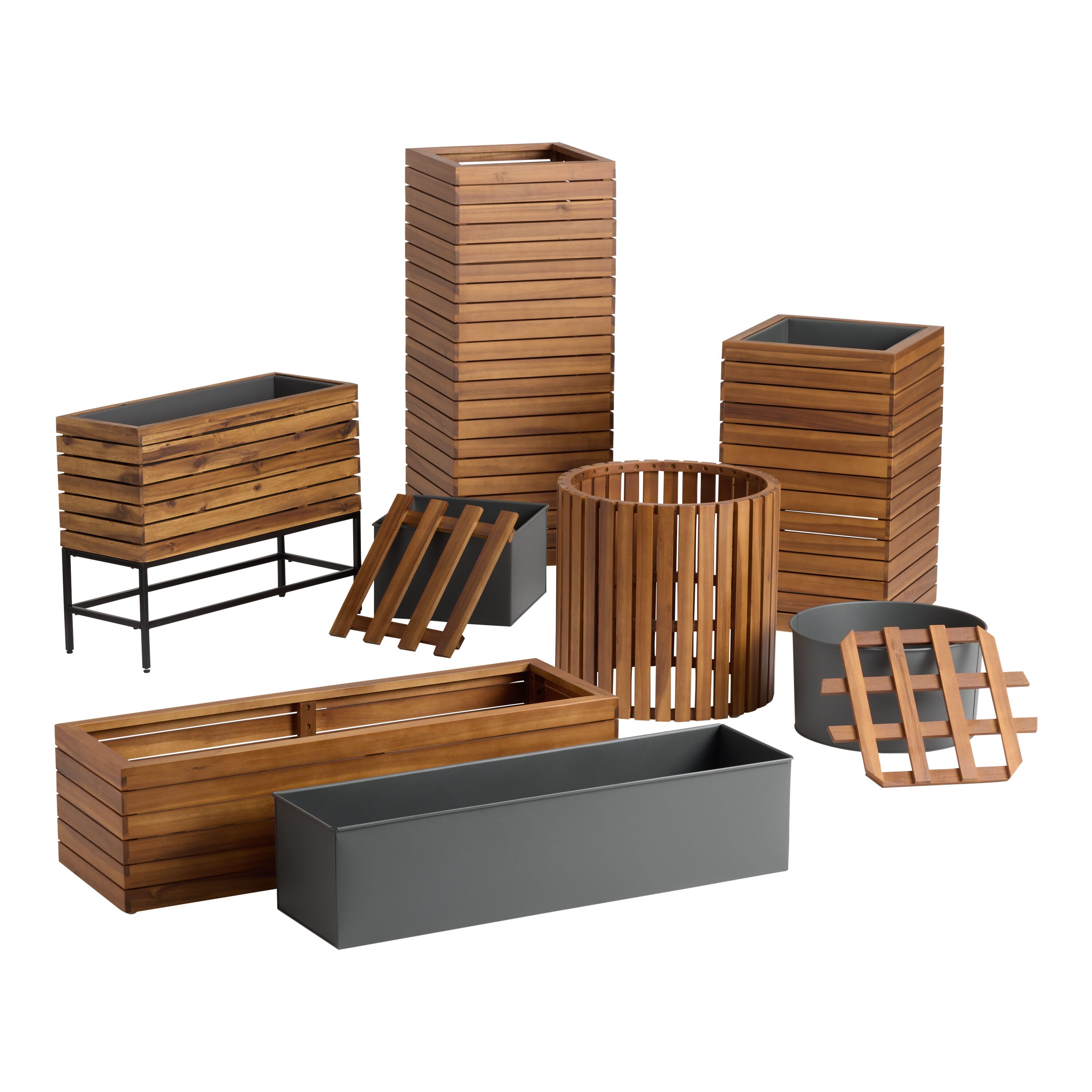 Alicante Wood And Metal Outdoor Planter