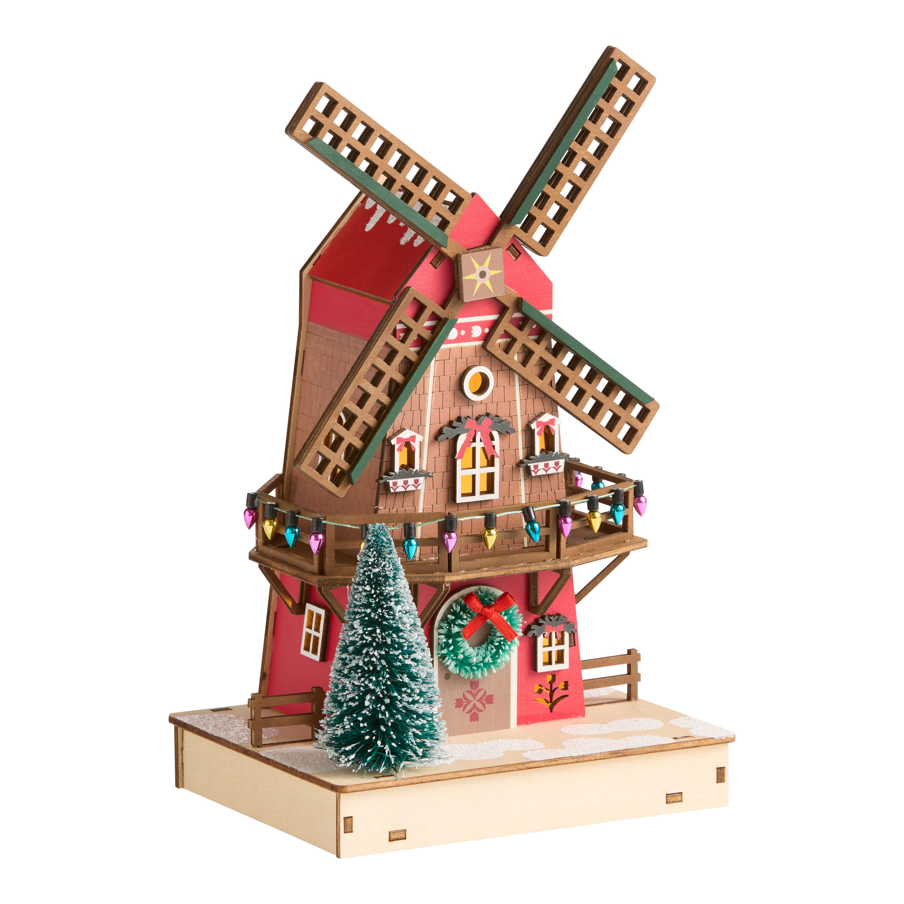 Laser Cut Wood Holiday Windmill LED Light Up Decor image number 1