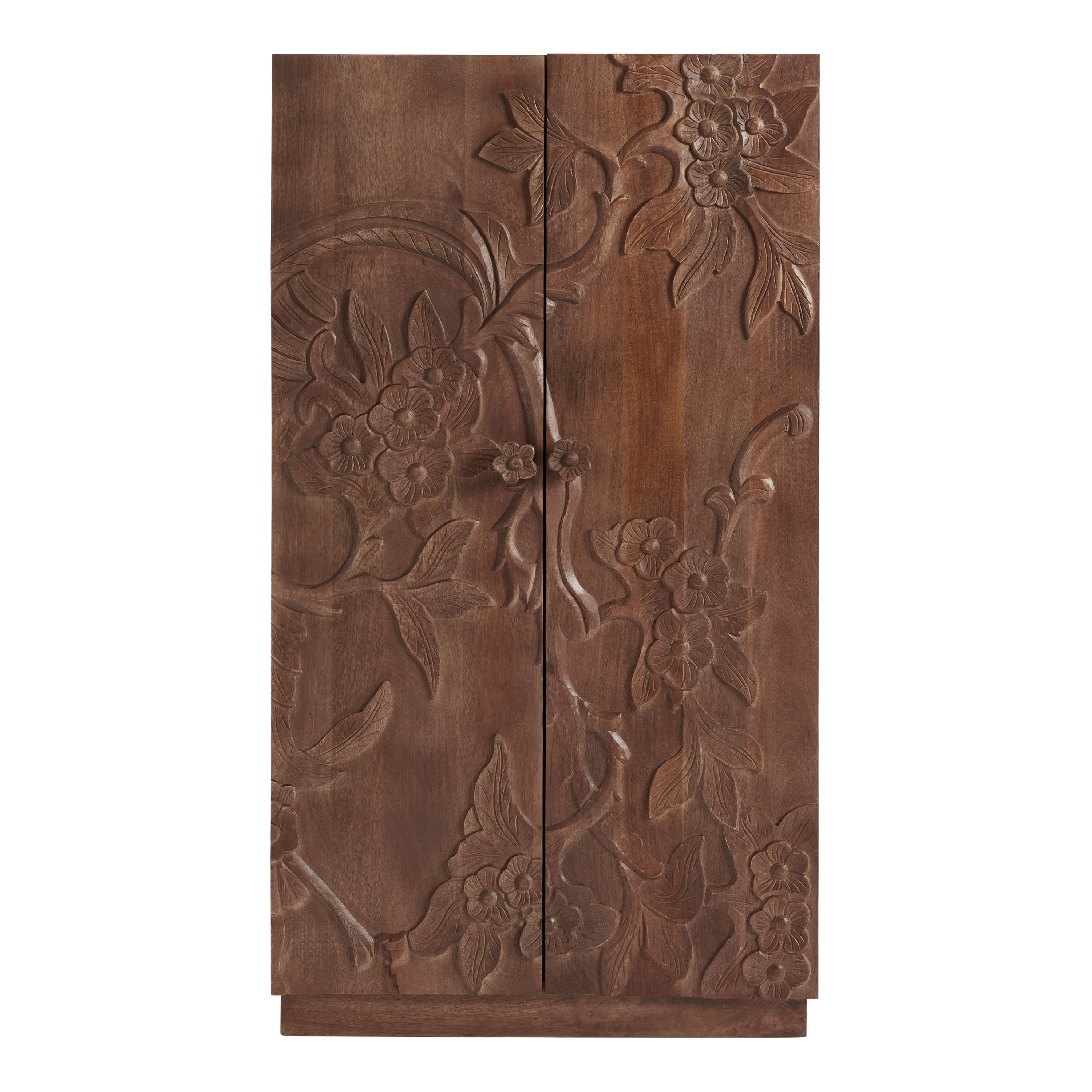 CRAFT Zian Natural Carved Wood Floral Storage Cabinet World Market