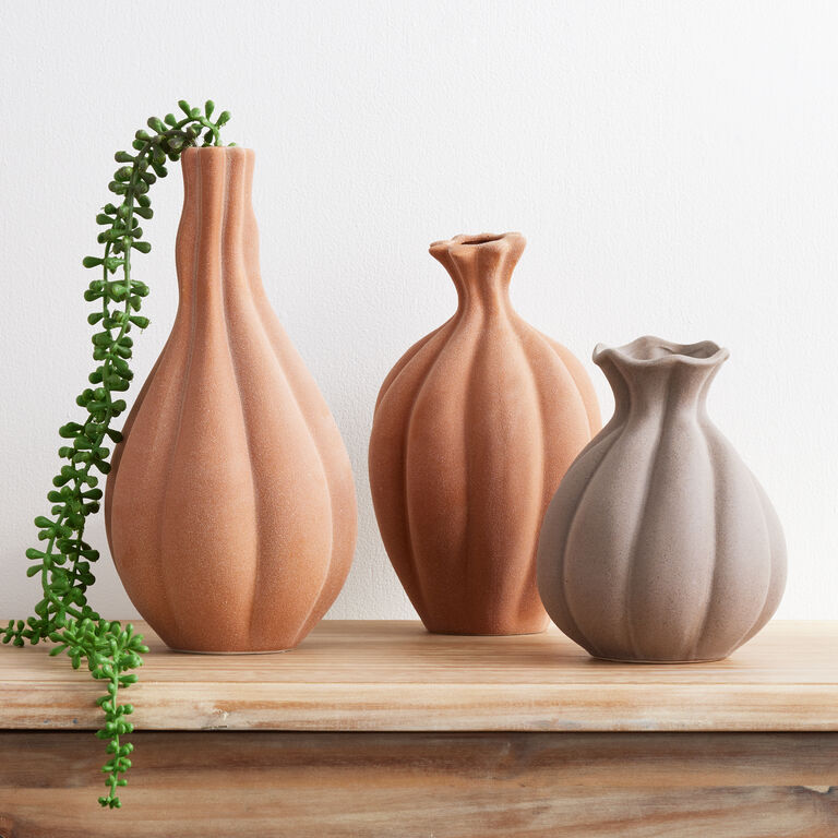 Brown Textured Ceramic Narrow Neck Pod Vase - World Market