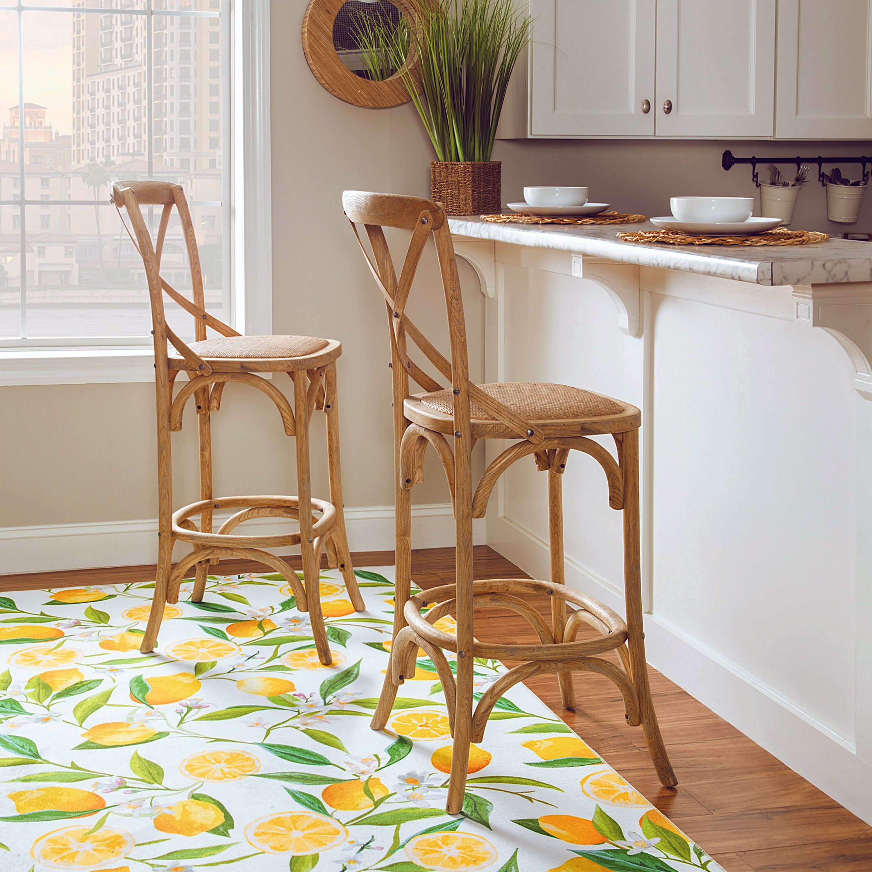 Syena Gray Wood and Rattan Barstool World Market