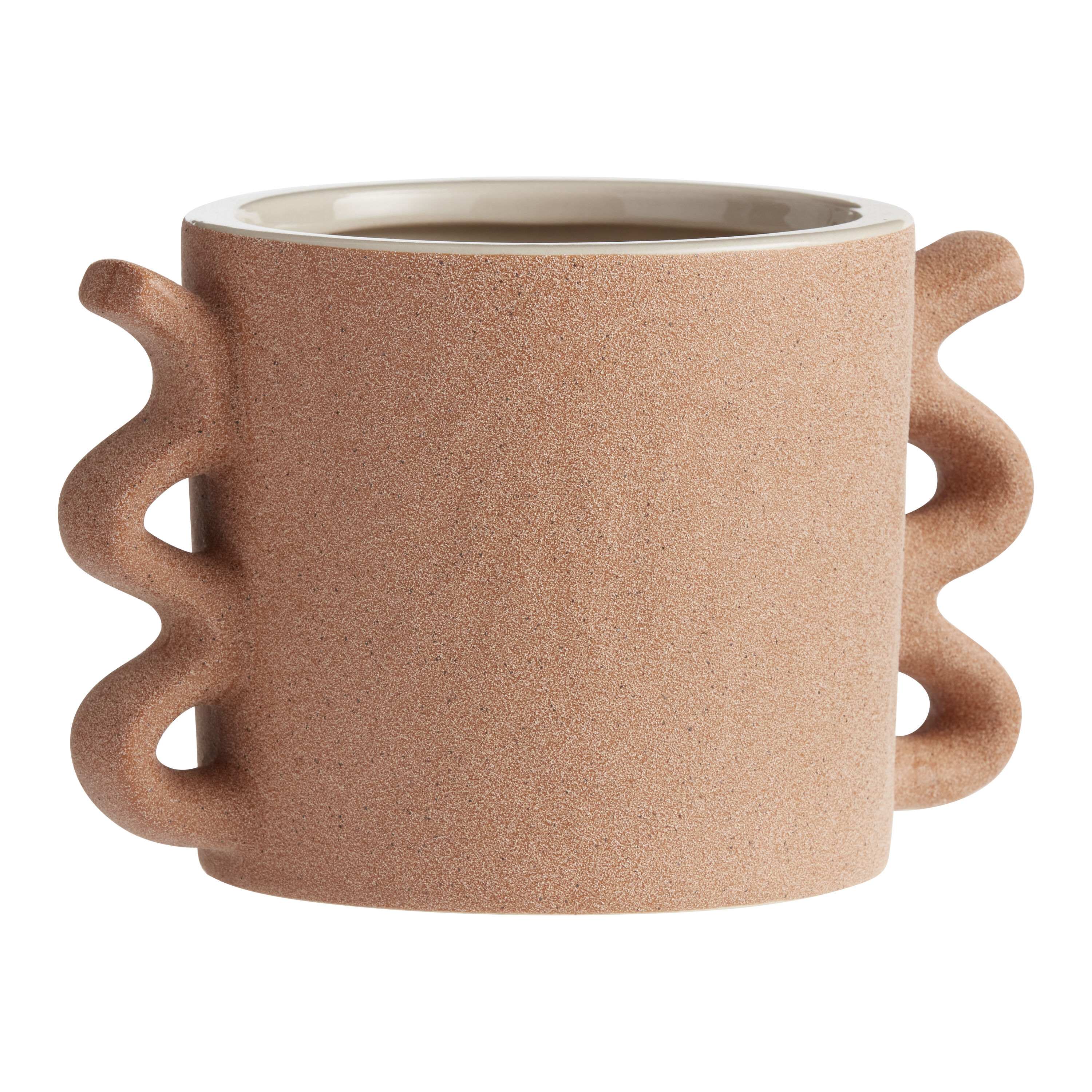 Rust Ceramic Planter With Wave Handles image number 0