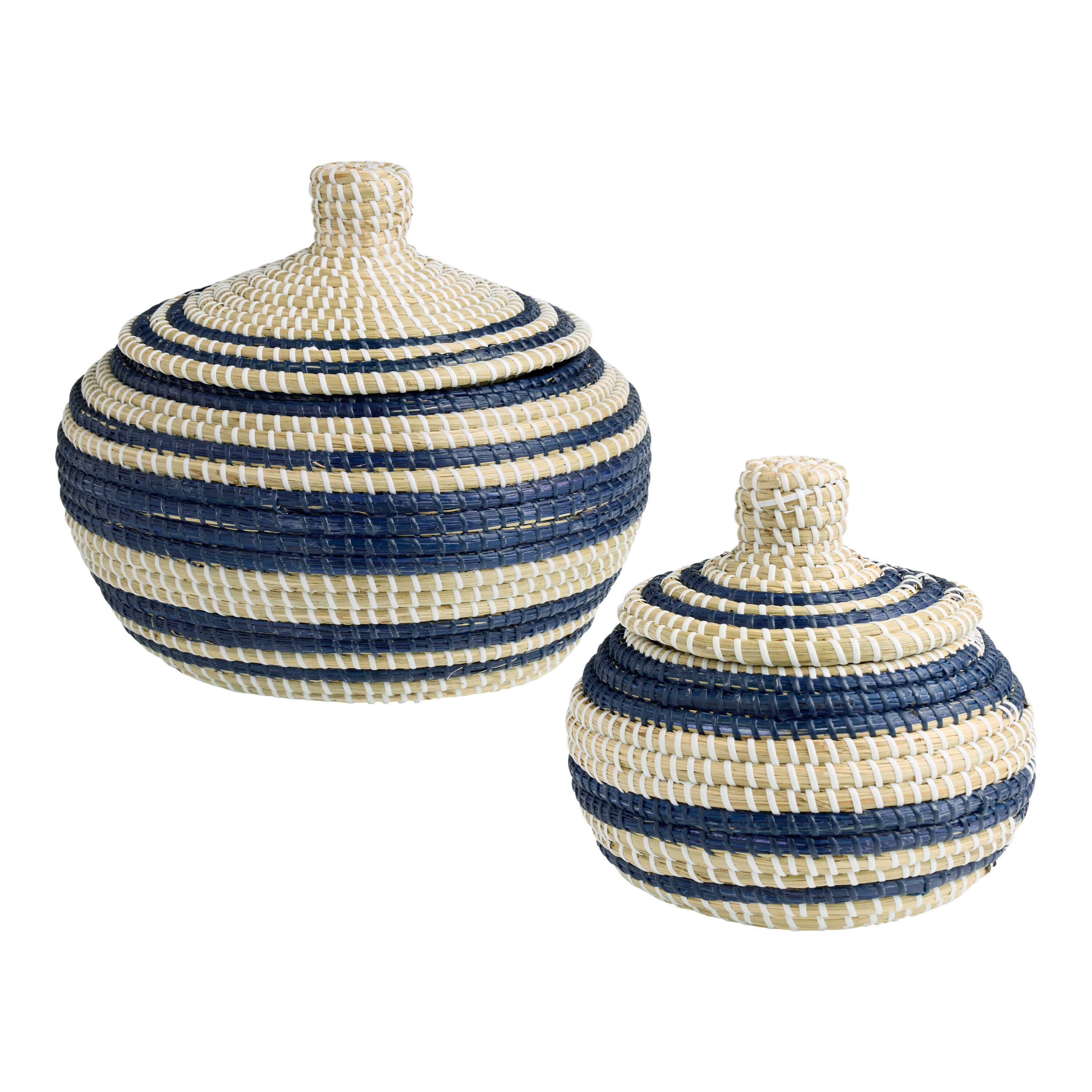 Josie Indigo and Natural Seagrass Basket with Lid