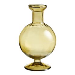 Short Round Olive Green Blown Glass Bud Vase