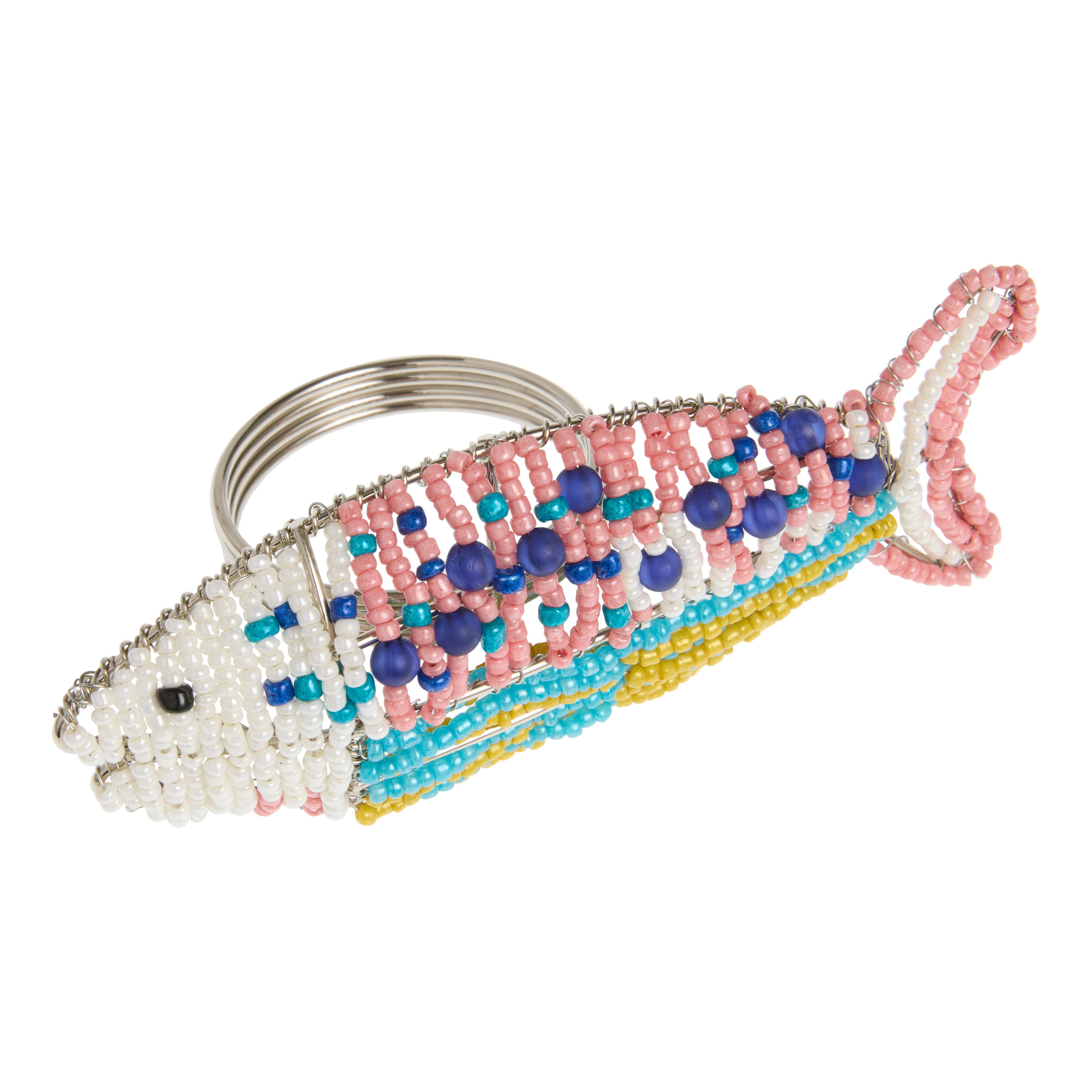 Pink and Blue Fish Beaded Napkin Ring image number 1