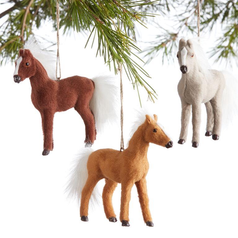 Set of 3 Handmade Vintage Wooden Clothespin Ornaments Horses