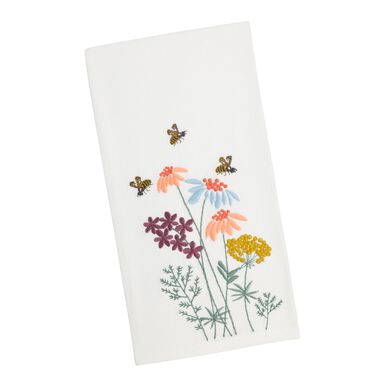 Embroidered Bee and Flowers Kitchen Towel Embroidered Bee and Flowers Kitchen Towel